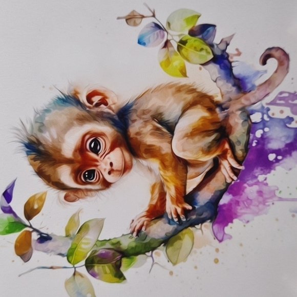 4x4 Baby Monkey Chimpanzee‎ Watercolor Nursery Room Art Oil Painting Print - Picture 3 of 6